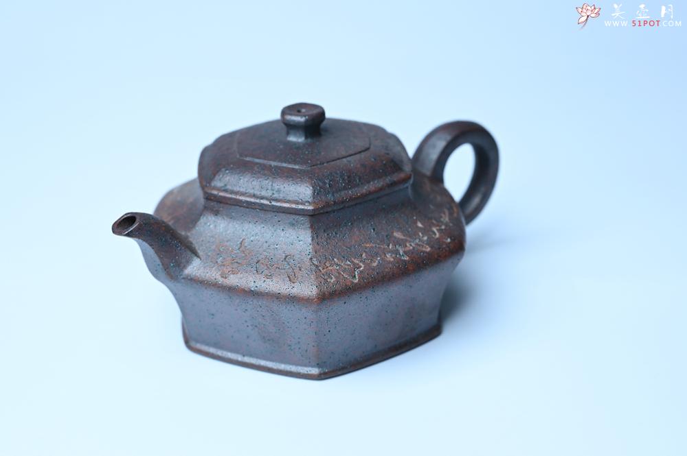 紫砂壶图片：美壶特惠 柴烧六方虚扁紫砂壶 茶人醉爱 - 美壶网