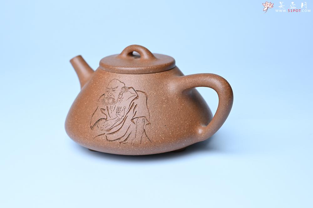 紫砂壶图片：油润五彩段泥 全手工薄胎子冶石瓢 难度大 骨肉匀挺 文气装饰罗汉图 无为 - 美壶网