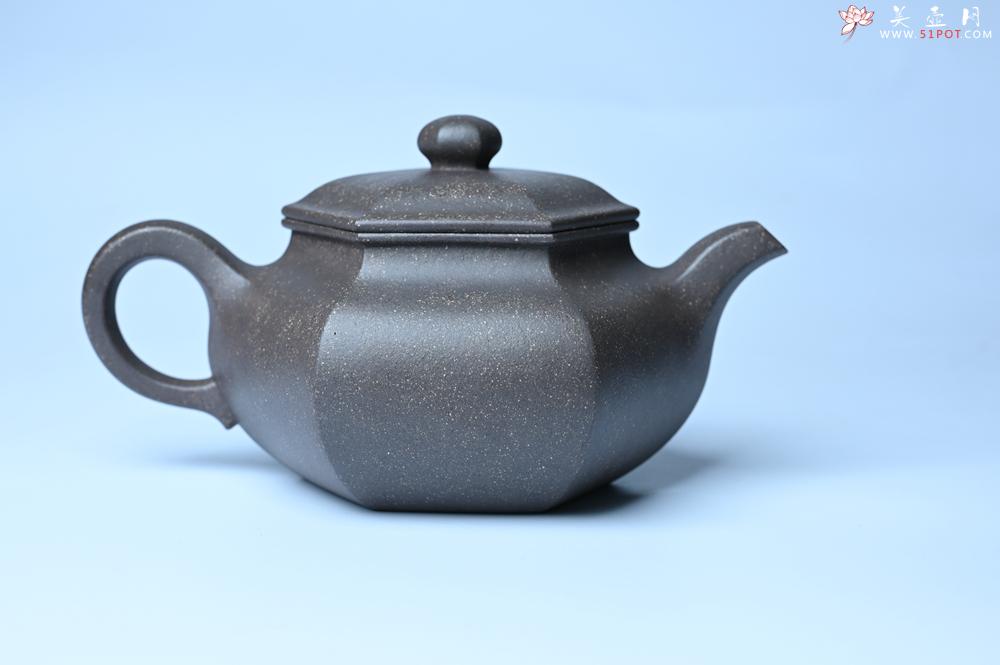 紫砂壶图片：实力派张海艳全手工精工老青灰泥六方仿古壶 气势磅礴 线面挺括平正 - 美壶网