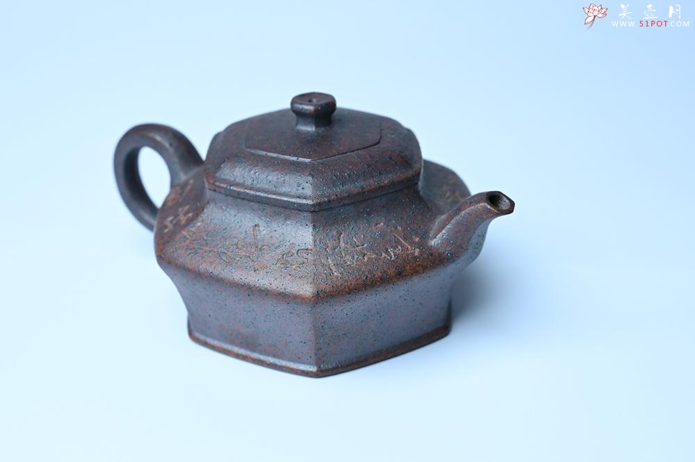 紫砂壶图片：美壶特惠 柴烧六方虚扁紫砂壶 茶人醉爱 - 美壶网