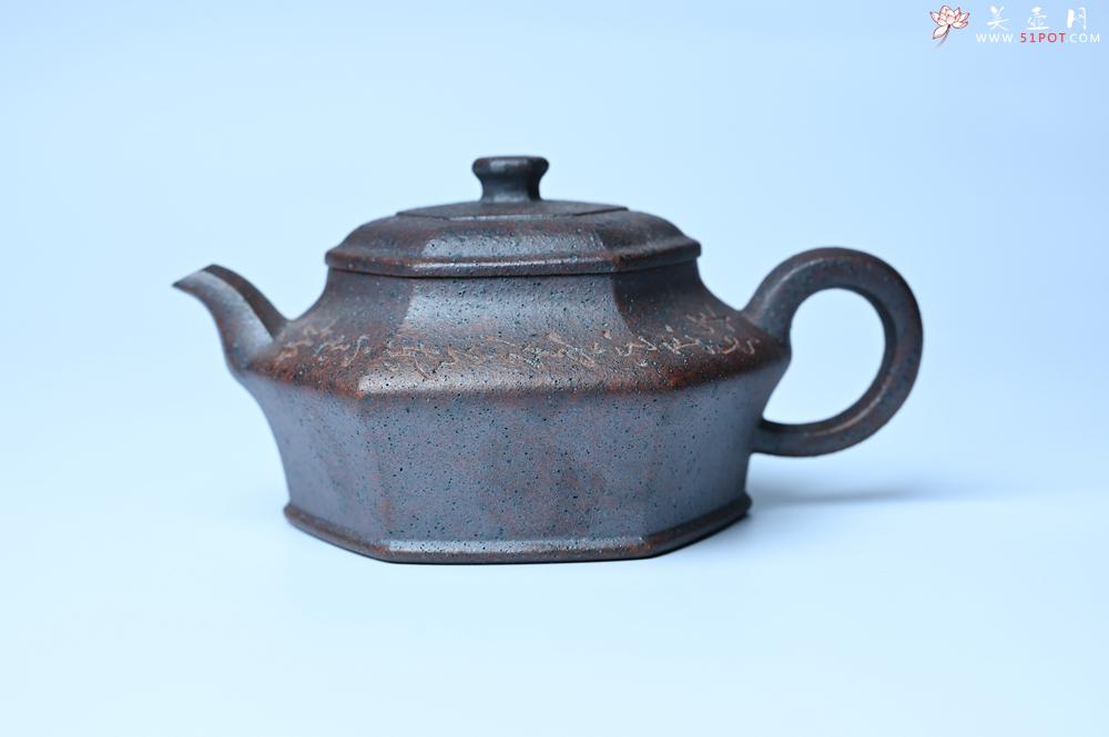 紫砂壶图片：美壶特惠 柴烧六方虚扁紫砂壶 茶人醉爱 - 美壶网