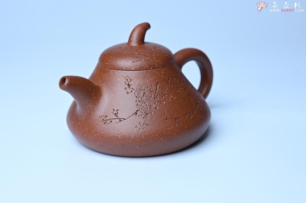 紫砂壶图片:美壶特惠 潜力股王老师 全手工拍打成型茄瓢壶 装饰梅花 特文气 - 美壶网