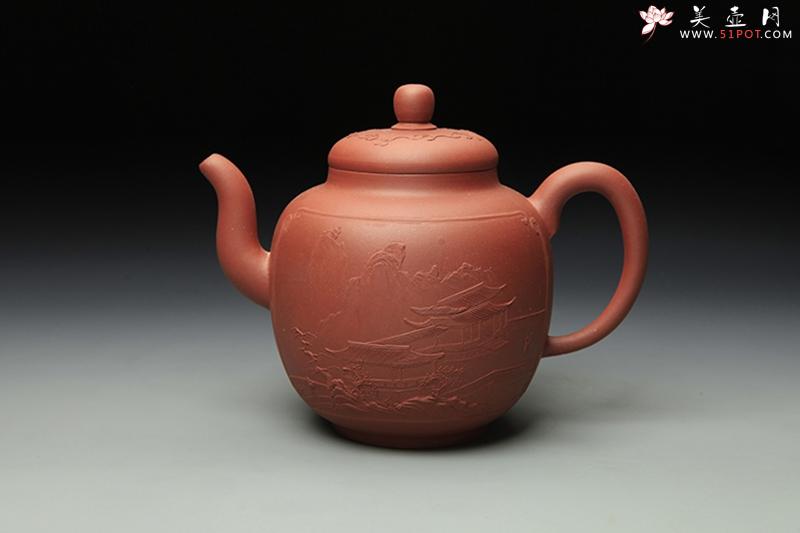 紫砂壶图片：全手工泥绘宫灯 - 美壶网