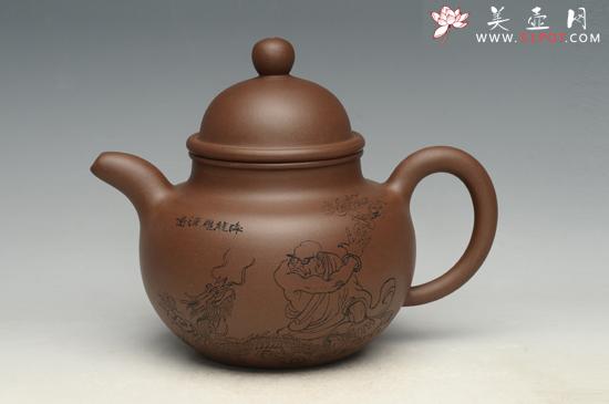 紫砂壶图片：掇球   泥料：原矿老紫泥  容量：700cc - 美壶网