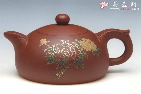 紫砂壶图片:花开富贵(镶金丝) - 美壶网