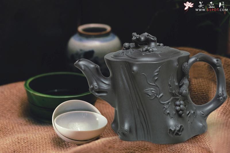 紫砂壶图片：松鼠葡萄椿壶 - 美壶网