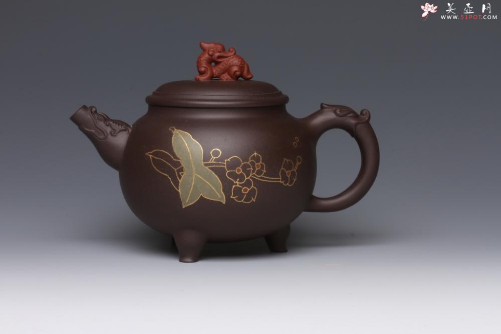 紫砂壶图片：镶金清风壶 - 美壶网