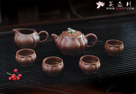 紫砂壶图片：莲花青蛙套壶 - 美壶网