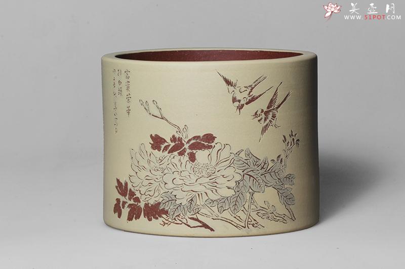 紫砂壶图片：花鸟笔筒 - 美壶网
