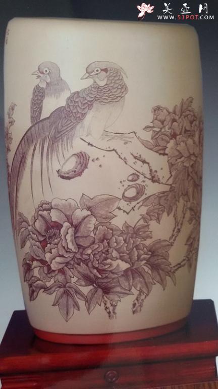 紫砂壶图片：花鸟画筒 - 美壶网