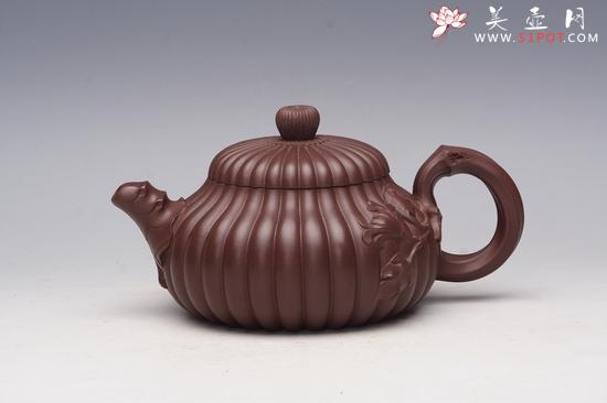 紫砂壶图片：菊花飘香壶 紫泥 350CC - 美壶网