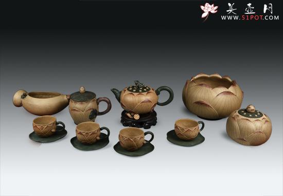 紫砂壶图片：荷塘情趣套壶 - 美壶网