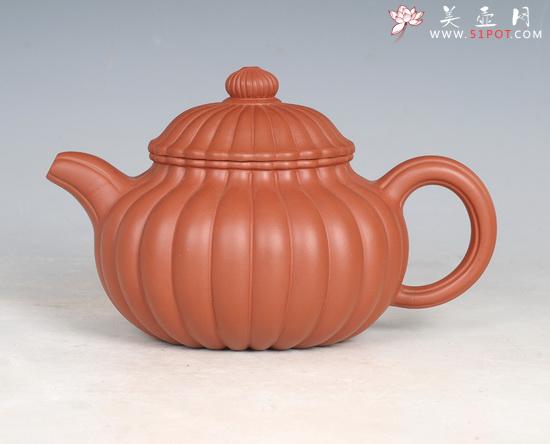 紫砂壶图片：腰圆筋纹菊花壶 - 美壶网