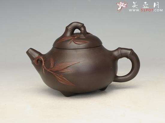 紫砂壶图片：三足竹趣 - 美壶网