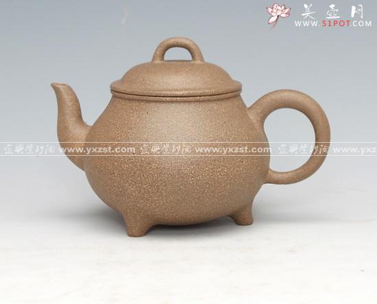 紫砂壶图片：三足鼎泥料：原矿蟹青泥 - 美壶网