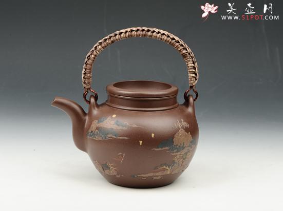 紫砂壶图片：蛋包提梁 500cc 原矿紫泥 - 美壶网