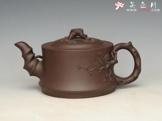 紫砂壶图片：松竹梅  泥料：紫泥 容量：560cc - 美壶网