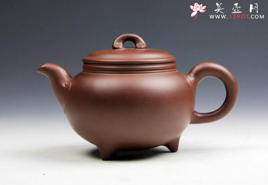 紫砂壶图片：【三足如意壶】320cc 珍藏原矿老紫泥 - 美壶网