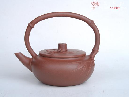 紫砂壶图片：旭竹提梁  容量：400CC  泥料：底槽青 - 美壶网