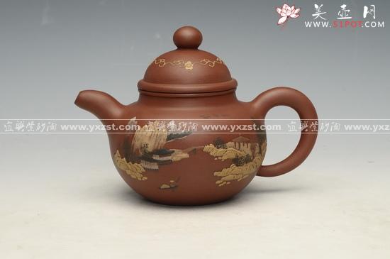 紫砂壶图片：泥绘掇球 - 美壶网