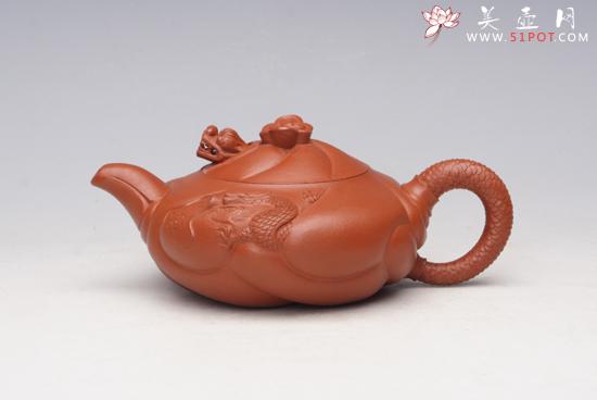 紫砂壶图片：朱泥扁鱼化龙 - 美壶网