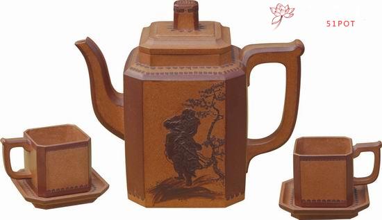 紫砂壶图片:百日八方套具 - 美壶网