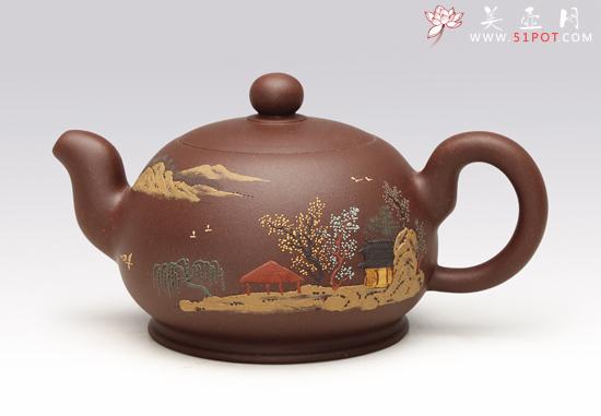 紫砂壶图片:一粒珠(泥绘装饰) - 美壶网