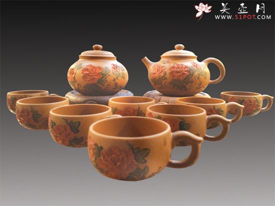 紫砂壶图片：荣华富贵（全手工）容量：350cc 泥料：黄土 - 美壶网