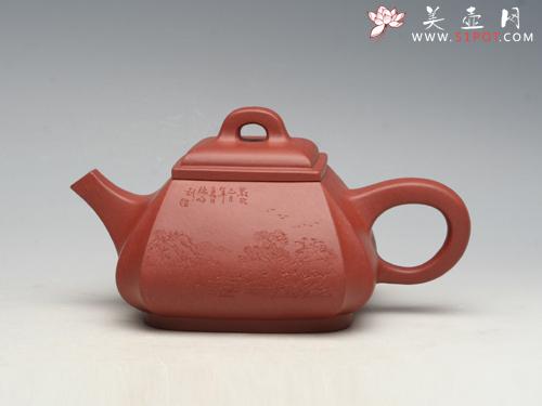 紫砂壶图片：四方抽角石瓢（全手工） - 美壶网