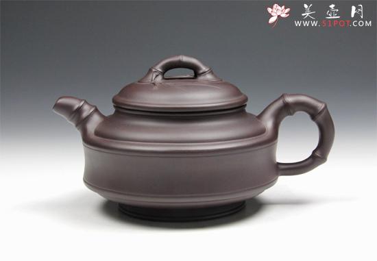 紫砂壶图片：【双线竹鼓】450cc 本山原矿紫茄泥 - 美壶网