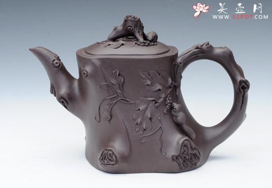 紫砂壶图片：松鼠葡萄桩 - 美壶网