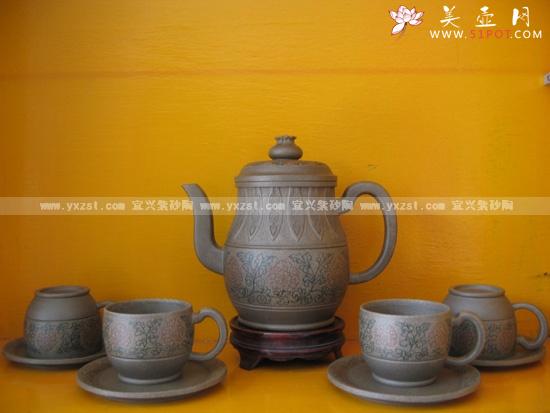 紫砂壶图片：石榴牡丹壶 - 美壶网