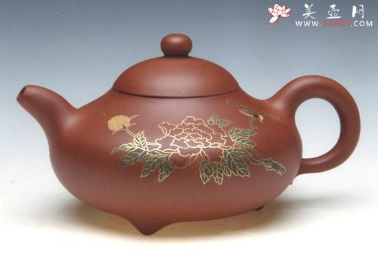 紫砂壶图片:国色天香(镶金丝) - 美壶网