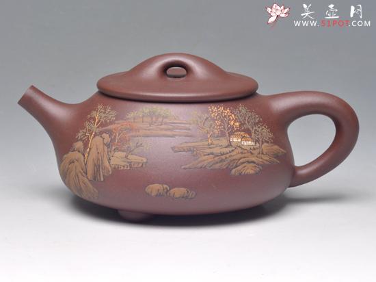 紫砂壶图片：泥绘石瓢（底槽青）... - 美壶网