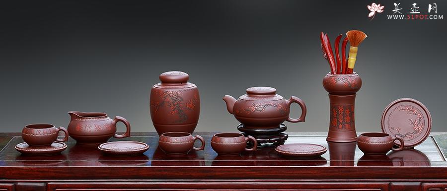 紫砂壶图片：暗香浮动十二件套具 - 美壶网