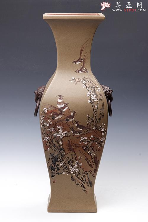 紫砂壶图片：鹤颈百寿长春瓶 - 美壶网