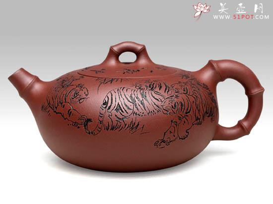 紫砂壶图片：春竹八虎  泥料：新拼紫  容量：450CC - 美壶网