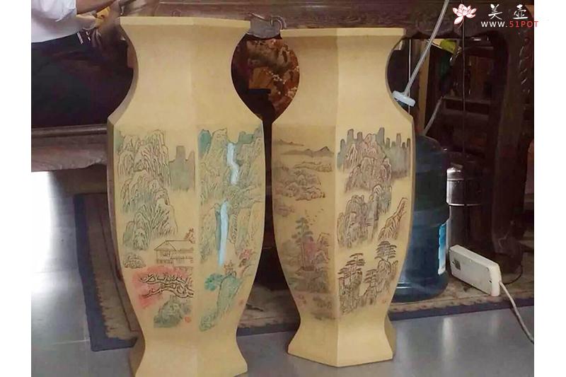 紫砂壶图片：六方鱼尾瓶 - 美壶网