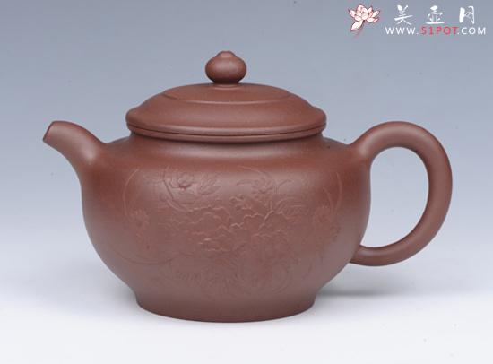 紫砂壶图片：手工堆绘牡丹掇只 - 美壶网
