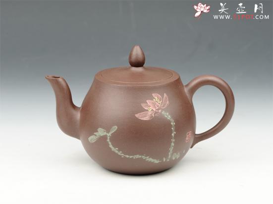 紫砂壶图片：平盖美人肩 350cc 原矿紫泥 - 美壶网