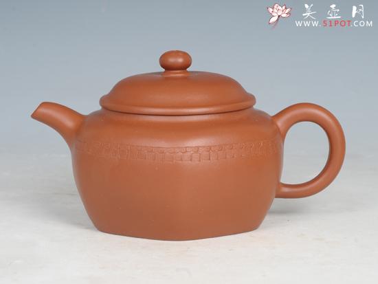 紫砂壶图片:朱泥全手工云肩小六方 - 美壶网