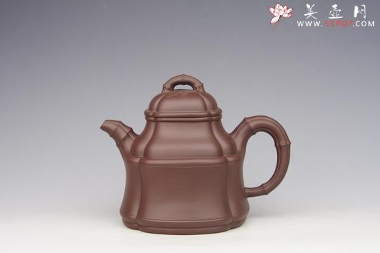 紫砂壶图片：四方竹鼎 紫泥 - 美壶网