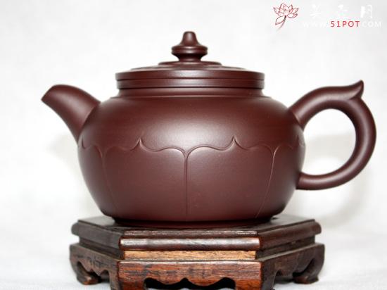 紫砂壶图片：紫茄泥  菱花壶 - 美壶网