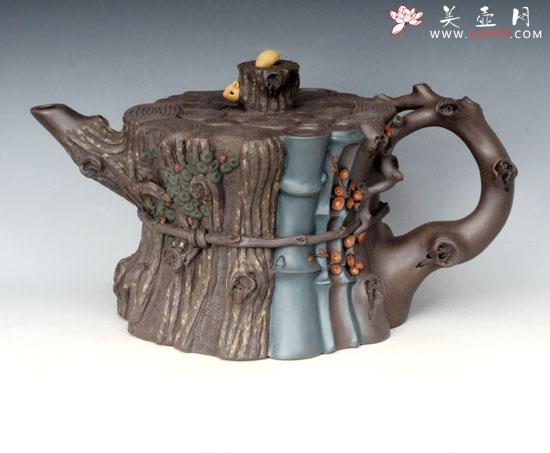 紫砂壶图片：束柴三友  2800cc - 美壶网