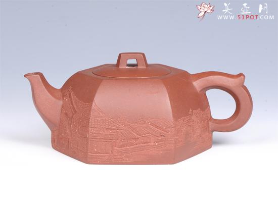 紫砂壶图片：- 浮雕六方井兰 - - 美壶网