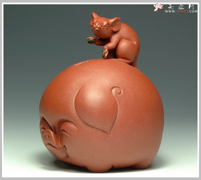 紫砂壶图片：鼠钱系列-鼠钱猪福 - 美壶网