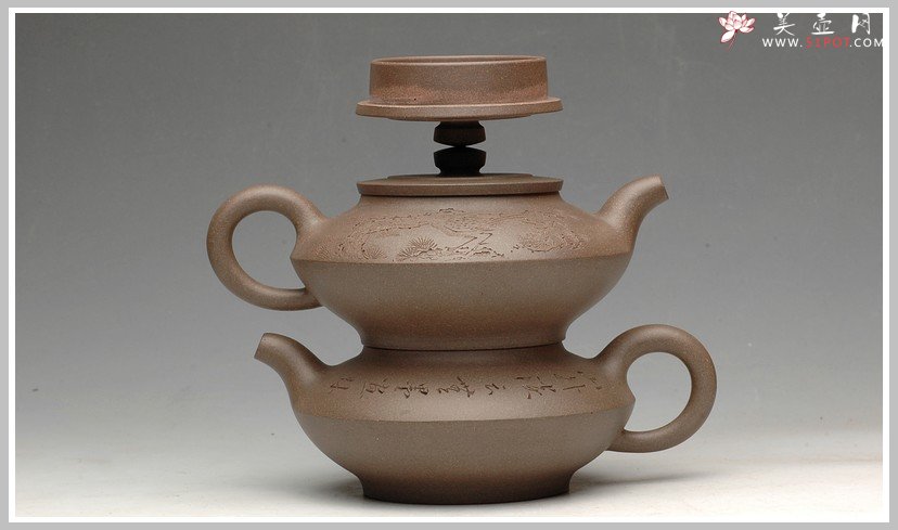 紫砂壶图片：和石双刀刻绘 合璧 - 美壶网