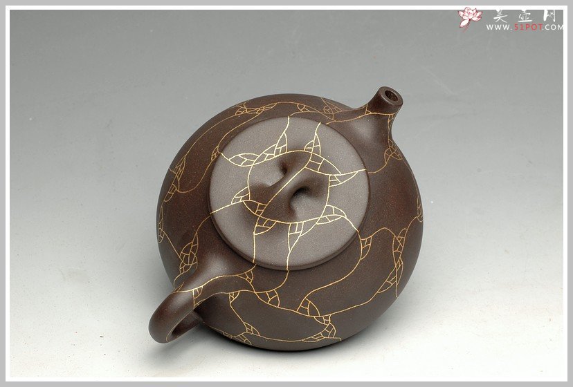 紫砂壶图片：镶纯金 另类奢华 金纹石瓢 - 美壶网