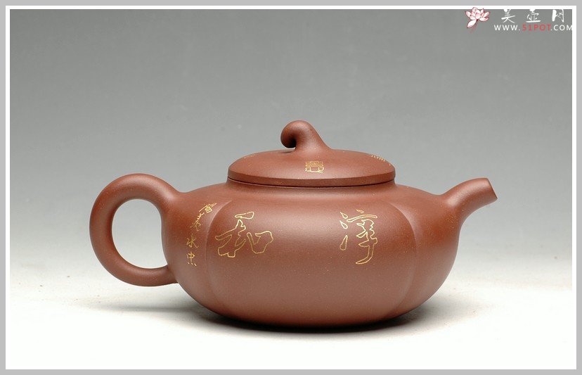 紫砂壶图片：纯金装饰 事事如意 - 美壶网