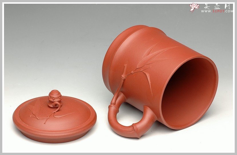 紫砂壶图片：圆竹杯 竹叶贴的自然 - 美壶网